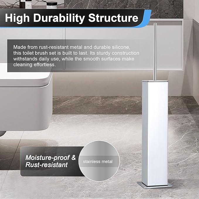 BVL Toilet Brush and Holder Set Chrome Stainless Steel 304 Square Freestanding Toilet Brush for Bathroom