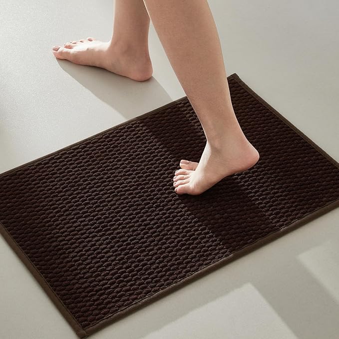 Bathroom Rugs Non Slip Washable, Super Absorbent Thin Bath Mat Small Quick Dry Low Pile Bathroom Rug, Brown 16"x24"