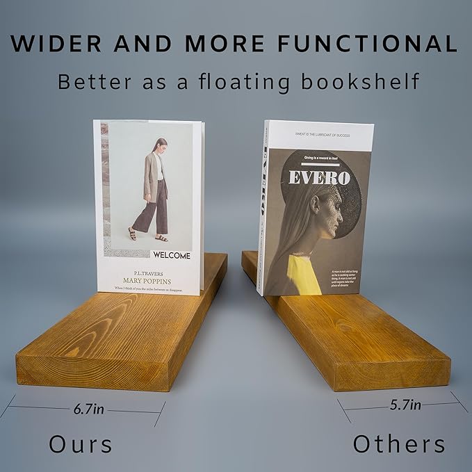 BGMG Wood Floating Shelves for Wall 30 inch Set of 2, Rustic Wooden Wall Mount Shelves for Living Room Bedroom Kitchen Farmhouse 2-30x6.7x1.25 inch- Gold Oak