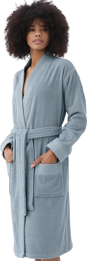Organic Turkish Cotton Terry Hooded Kimono Bathrobe, Robe for Women