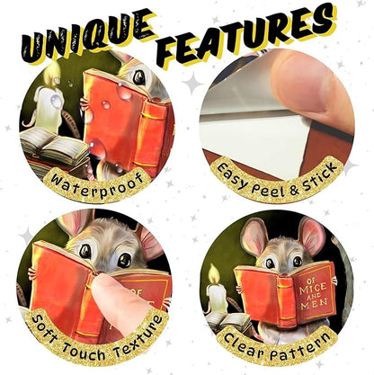 Mouse Reading Book Wall Sticker Decal – Kids Room, Classroom, Home Decor, Bookcase, Book Lover Gift, Children's Bedroom, Nursery, Cute Mouse, MICESTERPIECE