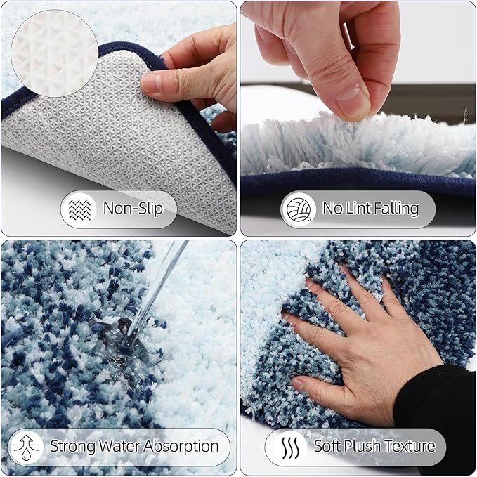 32PCS Bathroom Sets with Shower Curtain and Rugs Navy Blue Shower Curtain Set 3PCS Soap Dispenser Bathroom Accessories with Bathroom Trash Can