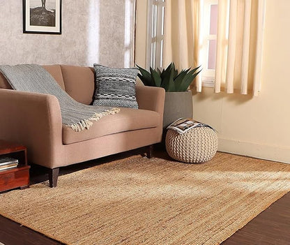 REDEARTH Round Pouf Ottoman - Cable Knitted Boho Poof - Home Décor Cord Pouffe Handmade Circular Footrest for Living Room - Bedroom - Kids Bedroom - 100% Cotton Pouf (19.5"x19.5"x14") - Natural