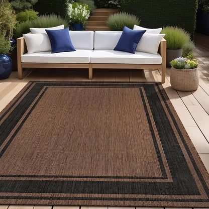 Beverly Rug Outdoor Rug 6x9 Modern Bordered Area Rugs for Indoor and Outdoor Patio Deck Porch Garden Waterproof Weather Sun Resistant Washable Outside Carpet (6 x 9 Gold)