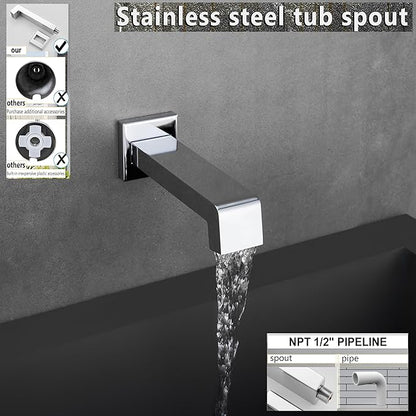 Shower Faucet Set, Tub Shower Faucet with 6-Inch Rainfall Shower Head and Tub Spout, Shower Tub Faucet Set Complete (Included Shower Valve), Tub Shower Trim Kit, Polished Chrome