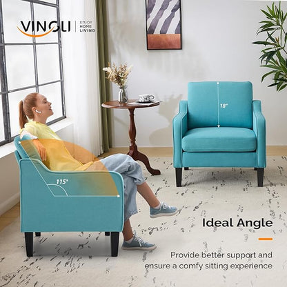 VINGLI Accent Chairs Set of 2 Living Room Chairs Teal Blue Reading Chair for Bedroom Scooped Arm Chair Mid Century Modern Accent Chairs Upholstered Comfy Chair for Apartment, Waiting Room