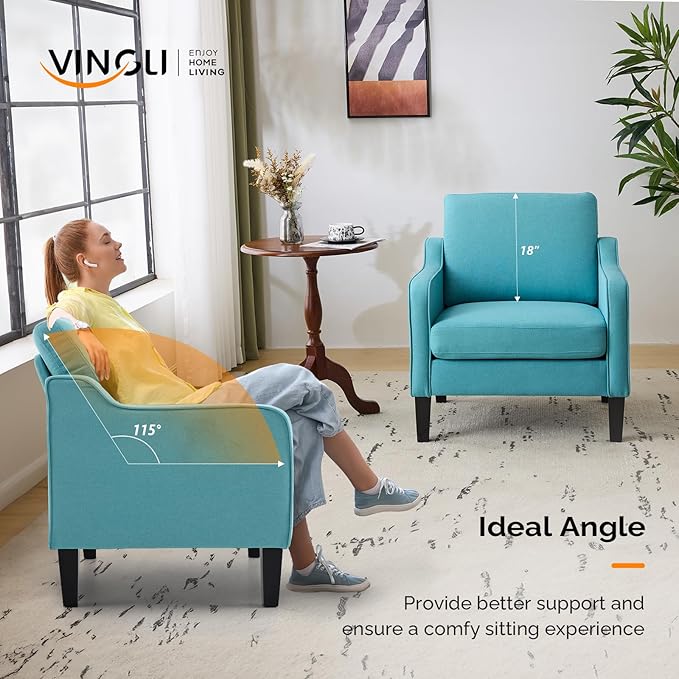 VINGLI Accent Chairs for Living Room Mid Century Modern Chair Sofa Chair Upholstered Arm Chair with Scooped Arms for Bedroom, Apartment, Office, Studio, Waiting Room, Play Room