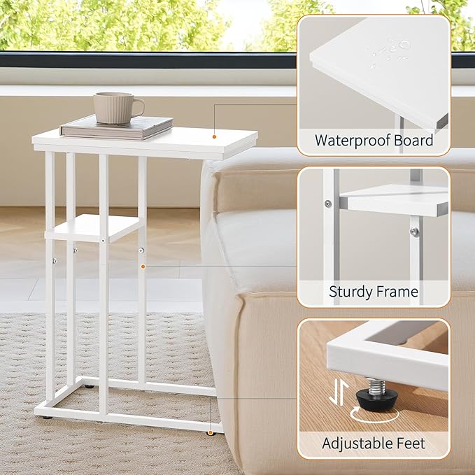 Yoobure C Shaped End Table, Side Table for Couch and Bed, Small Side Tables for Small Spaces, Living Room, Bedroom, Rustic Snack Tables