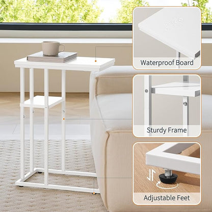 Yoobure C Shaped End Table, Side Table for Couch and Bed, Small Side Tables for Small Spaces, Living Room, Bedroom, Rustic Snack Tables