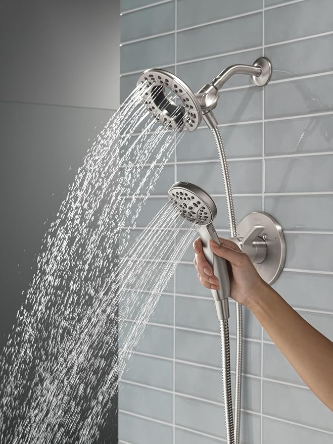 Delta Faucet Albion 14 Series Single-Handle Shower Faucet, Brushed Nickel Shower Trim Kit with In2ition 2-in-1 Dual Hand Held Shower Head, Spotshield Brushed Nickel T142855-SP-I (Valve Not Included)