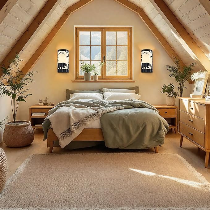 Wall Sconce Light,Bear Metal Cream Parchment Farmhouse Wall Sconces Set of Two,Rustic Black Matte Hallway Sconces Wall Lighting,Vintage Wall Mount Lamp,Wall Lights for Living Room,Bedroom