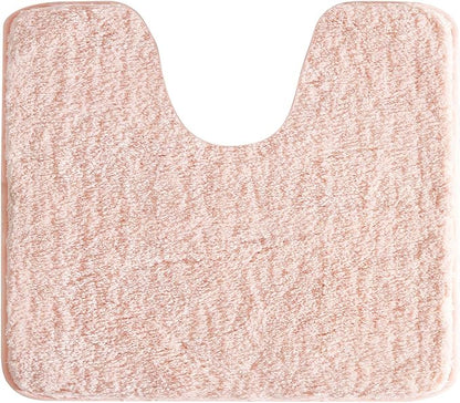 Suchtale Bathroom Contour Rug Non Slip Bath Mat Water Absorbent Soft Microfiber Shaggy Bathroom Mat Machine Washable Bath Rug for Bathroom Thick Plush U Shape Toilet Rug (20 x 24, Blush)