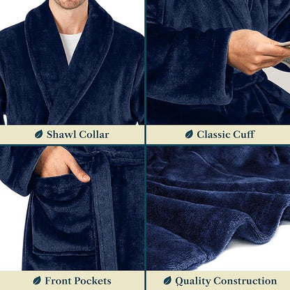PAVILIA Mens Soft Robe Bathrobe for Men, Lightweight Fleece Male Robe Long Bath Shower Spa