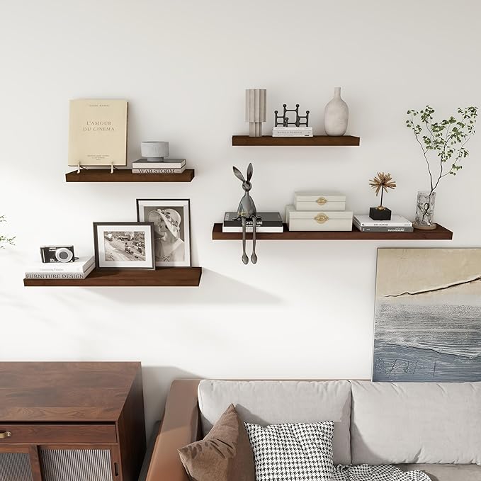 Axeman Floating Shelves, 8 Inch Deep Modern Solid Wood Wall Shelves for Storage, Wall Mounted Display Shelving with Invisible Heavy-Duty Metal Bracket, 48" W x 8" D x 1.6" H, Walnut