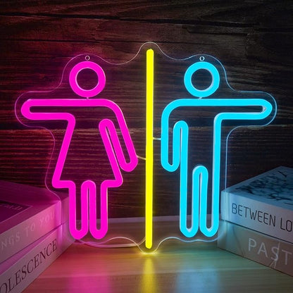 Restroom Neon Signs for Wall Decor Bathroom Neon Sign Dimmable LED Powerd Toilet Light Restroom Signs for Business Ideal for Bathroom, Bar, Hotel, Hospital,Home and Party Decoration(12.9 * 10.6inch)