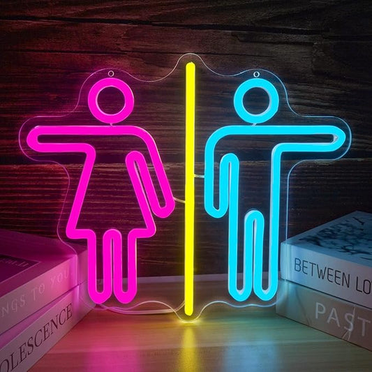 Restroom Neon Signs for Wall Decor Bathroom Neon Sign Dimmable LED Powerd Toilet Light Restroom Signs for Business Ideal for Bathroom, Bar, Hotel, Hospital,Home and Party Decoration(12.9 * 10.6inch)