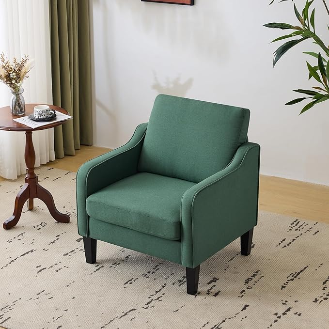 VINGLI Mid-Century Modern Accent Chairs Set of 2 Living Room Chairs Dark Green Reading Chairs for Bedroom Scooped Arm Chairs Upholstered Comfy Chairs for Apartment, Waiting Room