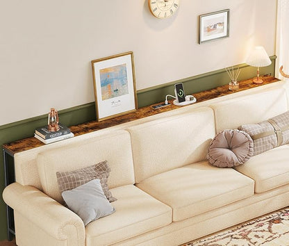 SUPERJARE 78.7 Inch Console Table with Outlet, Sofa Table with Charging Station, Narrow Hallway Entryway Table, Behind Couch Table, for Living Room, Rustic Brown