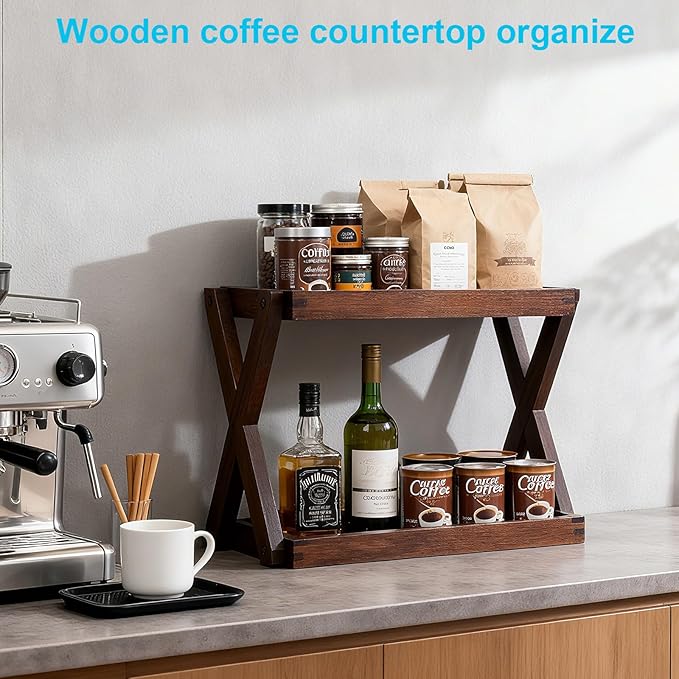 Bathroom Counter Organizer with Basket, Wooden Sink Shelf for Vanity Storage, Storage Organizers for Bathroom, Kitchen, Dresser (Brown-Brown)