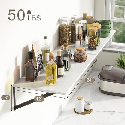 36"W x 12"D Floating Shelves, White Deep Floating Shelves for Wall with Brackets, 12 Inch Deep Wall Shelves for Books, Wide Display Storage Shelves for Bathroom, Living Room, 36 Inch Long, Set of 2