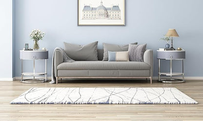 OIOG Modern End Table with Drawer, 2 Tier Side Table with Shelf, Round Nightstand with Sintered Stone Tabletop and Chrome Legs for Living Room, Bedroom, Home Office, Dorm, Silver