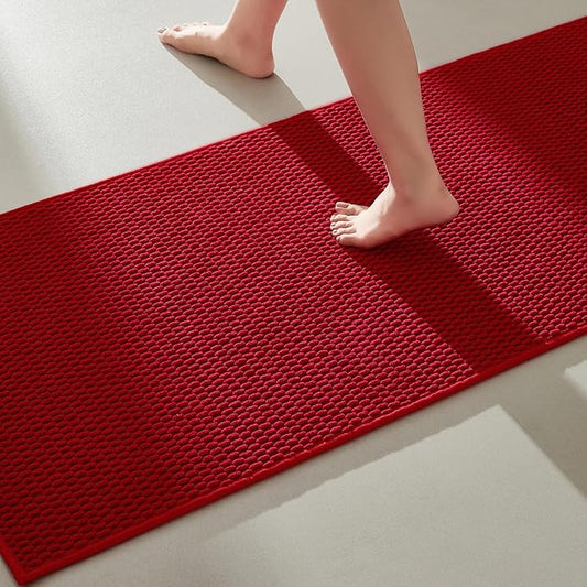 Bathroom Runner Rugs, Long Bath Mat Runner Washable Thin Quick Dry Low Pile Bathroom Runner Rugs Non Slip, Red 16"x60"