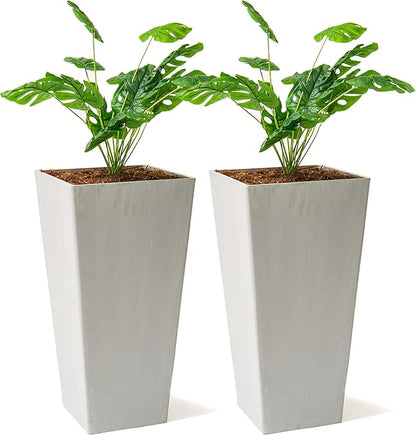 XBrand Modern 30-Inch Tall Square Planter, Tapered, Perfect for Indoor & Outdoor, Patio Decor, Set of 2, Gray