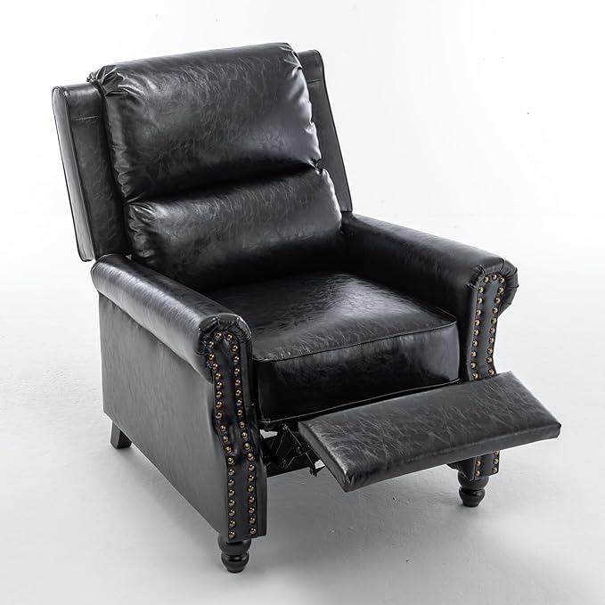 UIXE Pushback Recliner Chair, PU Leather Armchair Push Back Accent Chair for Living Room, Rivet Trim Club Chair Home Theater Overstuffed Single Sofa Bedroom Reading Seat - Black