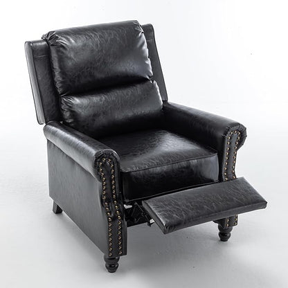 UIXE Pushback Recliner Chair, PU Leather Armchair Push Back Accent Chair for Living Room, Rivet Trim Club Chair Home Theater Overstuffed Single Sofa Bedroom Reading Seat - Black