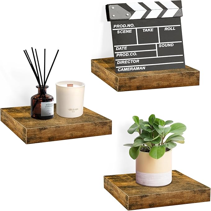 Sorbus Floating Shelves - Square Mounted Display Ledge for Room Decor in The Bathroom, Home Office, Bedroom, Half Bath, Powder Room, & More. Modern Rustic Wood Storage Shelf for Your Accent Wall