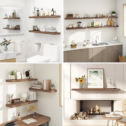 32 Inches Floating Shelves for Wall, 9.3" Deep Long Floating Shelves Set of 2, Large Display & Storage Shelf, Wall Shelf for Bathroom Bedroom Living Room Kitchen Office, Walnut