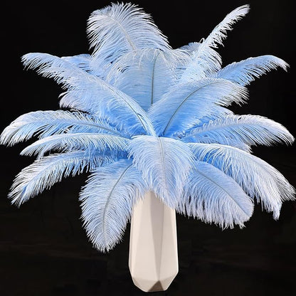 THARAHT Baby Blue Ostrich Feathers 24pcs Natural Bulk 10-12Inch 25cm-30cm for Crafts Wedding Party Centerpieces Easter Gatsbi and Home Decoration Feathers