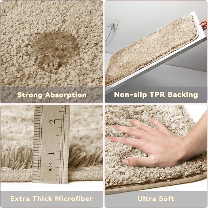 Beige Bathroom Accessories Set with Glitter Shower Curtain and Rugs,Bathroom Sets with Extra Soft and Absorbent Bath Rugs Sequin Shower Curtain Green Bathroom Sets for Bath Decor