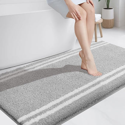 PURRUGS Bathroom Rug Non-Slip Machine Washable 30" x 60", Super Absorbent and Quick Dry Shaggy Microfiber Bath Mat, Extra Soft and Plush Bath Rug for Bathtub, Shower and Sink, Light Grey