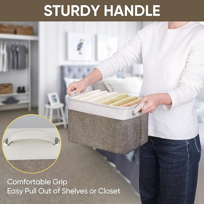 BALEINE 4 Pack Fabric Storage Bins for Shelves, Linen Storage Baskets for Organizing, Decorative Closet Bins for Clothes, Home (Brown, 12"x8"x8")