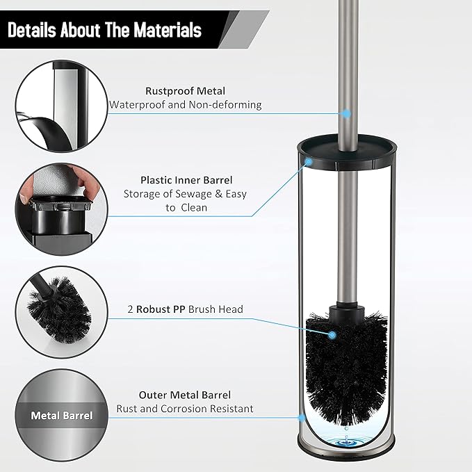 BGL Toilet Brush and Holder,Stainless Steel Toilet Brushes for Bathroom with Holder, Toilet Bowl Brush and HolderBrushed Nickel