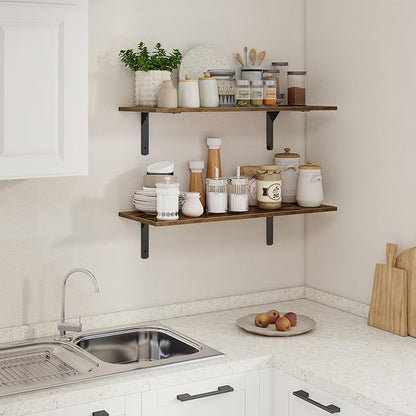 30" W x 12" D Floating Shelves for Wall, Deep Wall Shelves with Visible Bracket for Books, Plant, Large Deep Bathroom Shelf for Storage & Display, Rustic Brown, Set of 2