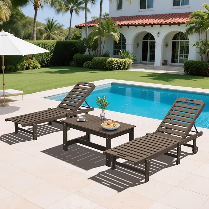 SERWALL HDPE Patio Coffee Table, Rectangle Outdoor Coffee Table, All Weather Patio Table for Deck, Pool, Balcony, Indoor or Outdoor Use, Coffee