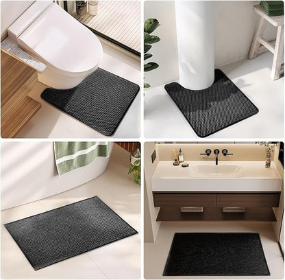 Black Bathroom Rugs Non Slip Washable, Super Absorbent Thin Bath Mat Quick Dry Low Pile Bathroom Rug, Black 20''x30''