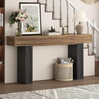 Rresyet 63 Inch Long Console Table, Sofa Table Behind Sofa, Wooden Entryway Table, Farmhouse Entryway Table for Entry, Hallway, Living Room (Wood)