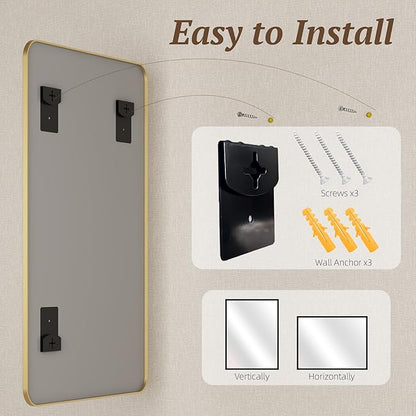 Bathroom Mirror 60" x 36", Large Rectangle Wall Mirror, Gold Metal Frame Wall Mounted Mirrors for Bathroom, Vanity, Bedroom, Entryway Decor(Horizontal/Vertical)