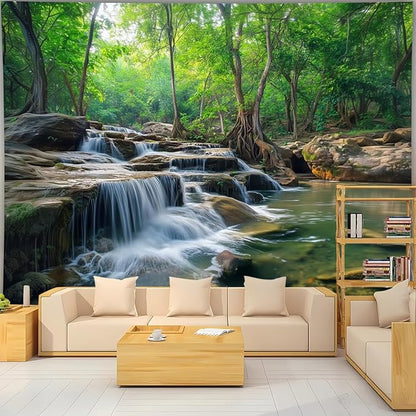 BSFHH Nature Tapestry Forest Tree Sea Cave Wall Hanging, Stream Through Rainforest Landscape Wall Art Tapestry for Bedroom Living room (Creek, 90"×70", Unframed)