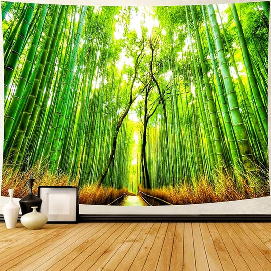 Delur Forest Pathway Tapestry Sunset Tropical Rainforest Nature Tree Tapestry Wall Hanging Sunrise Scenic Natural Green Landscape Headboard for Bedroom Living Room Home Decor (51.2" x 59.1")