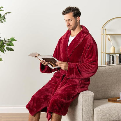 PAVILIA Mens Soft Robe, Plush Fluffy Fleece Bathrobe Men, Long Sherpa Shaggy Spa Robe