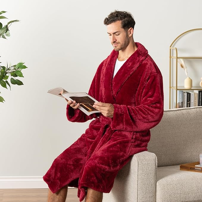 PAVILIA Mens Soft Robe, Plush Fluffy Fleece Bathrobe Men, Long Sherpa Shaggy Spa Robe