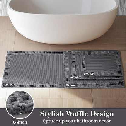 RESARE Waffle Bath Mat - Super Absorbent Non Slip Machine Washable, Ultra Soft Boho Rug with Tassels, Upgraded Bordered Design, 17"x24" Dark Grey