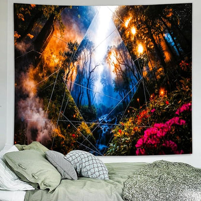 Delur Forest Tapestry Tree of Life Misty Tropical Rainforest Tapestry Wall Hanging Mystical Colorful Spiritual Psychedelic Nature Landscape Headboard for Bedroom Living Room Home Decor (51.2" x 59.1")
