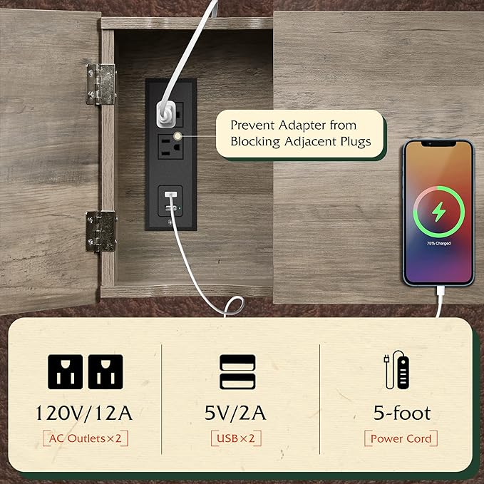 WLIVE Narrow Side Table with 2 USB Ports and 2 Outlets, Flip Top End Table with Drawer and Storage Shelves, End Stand with Charging Station for Living Room, Bedroom, Small Spaces, Greige