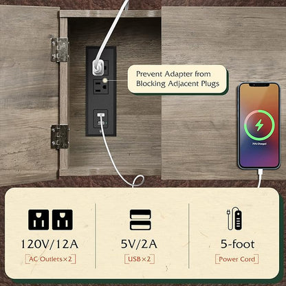 WLIVE Narrow Side Table with 2 USB Ports and 2 Outlets, Flip Top End Table with Drawer and Storage Shelves, End Stand with Charging Station for Living Room, Bedroom, Small Spaces, Greige