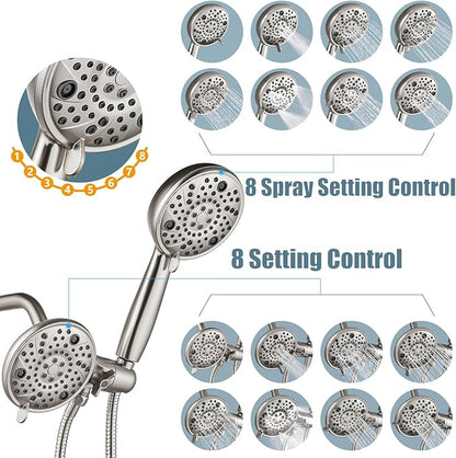 Aolemi Tub Shower Faucet Set with Tub Spout Rain Shower Head System Shower Trim Kit Pressure Rough-in Valve Included ABS 8 Setting Dual Shower Head and Handheld Spray Brushed Nickel